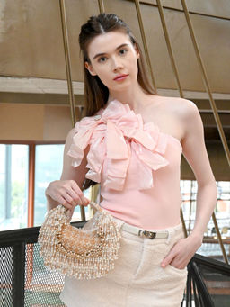 Odette - Women Beige Beads Embellished Clutch