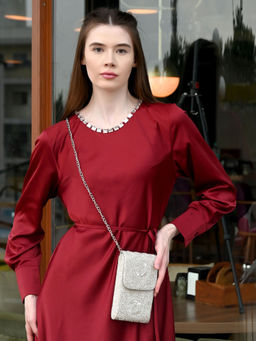 Odette - Women Silver Jute Embellished Sling Bag