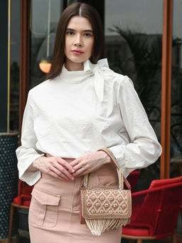 Odette - Women Rose Pink Suede Embellished Clutch