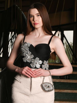 Odette - Women Silver Alloy Embellished Clutch