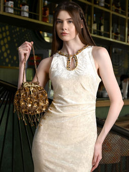 Odette - Women Brown Silk Blend Embellished Potli Bag