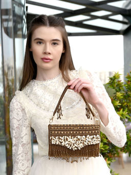 Odette - Women Brown Velvet Embellished Clutch