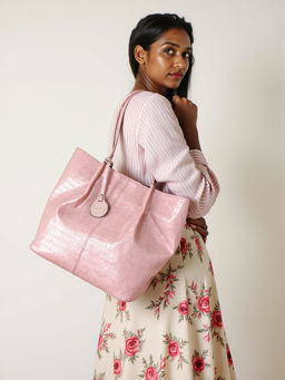 Toteteca - Women Funk Pink Textured Tote Bag
