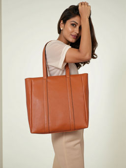 Toteteca - Women Unlined Tan Solid Tote Bag