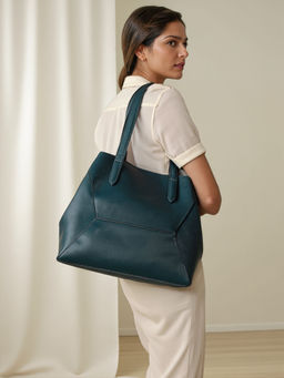 Toteteca - Women Unlined Teal Solid Shoulder Bag