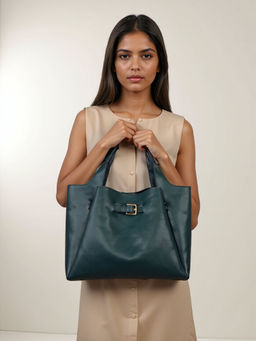 Toteteca - Women Unlined Teal Handbag with Detachable Strap