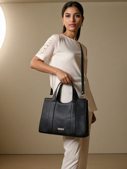 Toteteca - Women Chic Black Handbag with Detachable Strap