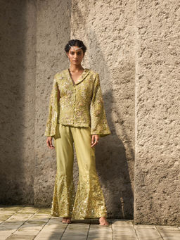 Shreeka - Pista Green Embellished Cape Sleeves Co-Ord (Set of 2)