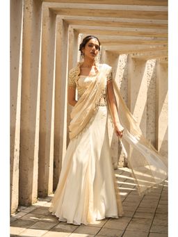 Shreeka - Ivory Georgette Embellished Blouse with Lehenga and Drape Dupatta (Set of 3)