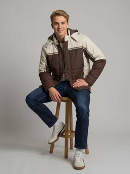 Monte Carlo - Brown Mens Regular Fit Full Sleeve Detachable Hood Winter Puffer Jacket