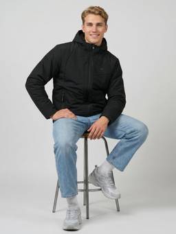 Monte Carlo - Black Mens Regular Fit Full Sleeve Detachable Hood Winter Jacket