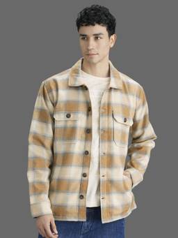 Pepe Jeans - Men Beige Checked Long Sleeves Jacket