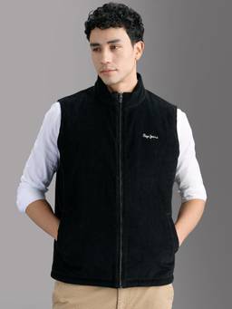 Pepe Jeans - Men Black Solid Sleeveless Jacket