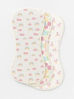 Polka Tots - Muslin Cotton Printed Burp Clothes (0-3 Months) (Pack of 3)