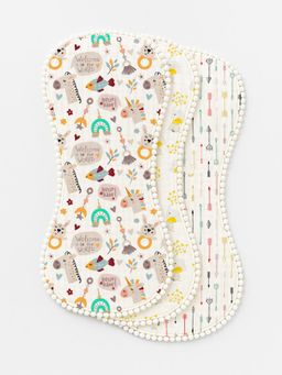 Polka Tots - Muslin Cotton Printed Burp Clothes (0-3 Months) (Pack of 3)