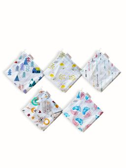 Polka Tots - Muslin Cotton Printed Washcloth (0-3 Months) (Pack of 5)