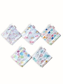 Polka Tots - Muslin Cotton Printed Washcloth (0-3 Months) (Pack of 5)