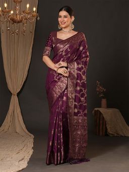 Akhilam - Women Dola Silk Purple Woven Design Designer Saree with Unstitched Blouse