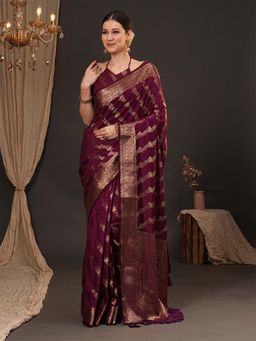 Akhilam - Women Dola Silk Purple Woven Design Designer Saree with Unstitched Blouse