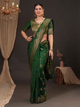 Akhilam - Women Dola Silk Green Woven Design Designer Saree with Unstitched Blouse