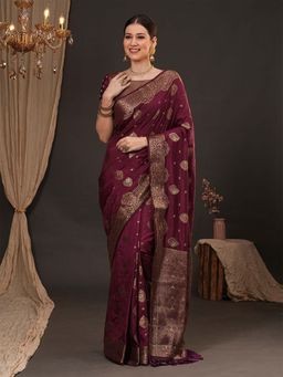 Akhilam - Women Dola Silk Purple Woven Design Designer Saree with Unstitched Blouse