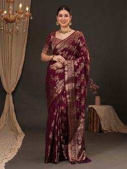 Akhilam - Women Dola Silk Purple Woven Design Designer Saree with Unstitched Blouse
