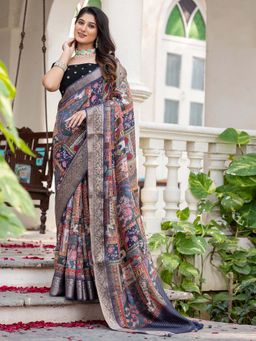 Akhilam - Women Viscose Silk Lavender Printed Designer Saree with Unstitched Blouse