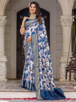 Akhilam - Women Viscose Silk Off White Printed Designer Saree with Unstitched Blouse