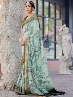 Akhilam - Women Viscose Silk Green Printed Designer Saree with Unstitched Blouse