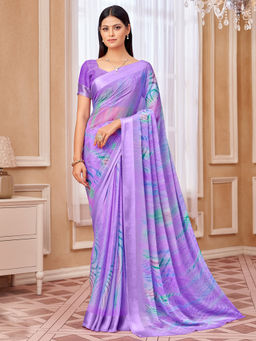 Akhilam - Women Chiffon Lavender Printed Designer Saree with Unstitched Blouse