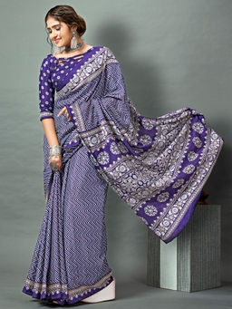 Akhilam - Women Dola Silk Purple Printed Designer Saree with Unstitched Blouse