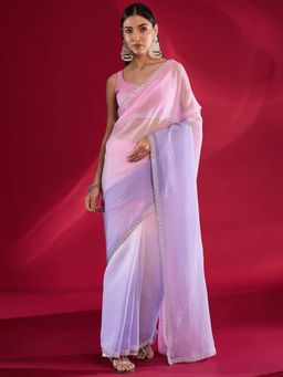 Akhilam - Women Tissue Purple Embellished Designer Saree with Unstitched Blouse