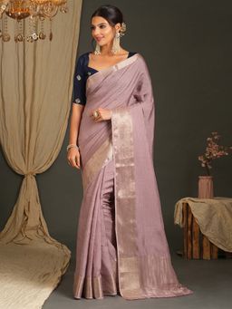 Akhilam - Women Viscose Mauve Woven Design Designer Saree with Unstitched Blouse