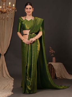 Akhilam - Women Silk Blend Green Woven Design Designer Saree with Unstitched Blouse