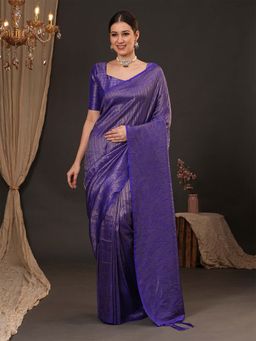 Akhilam - Women Silk Blend Purple Woven Design Designer Saree with Unstitched Blouse