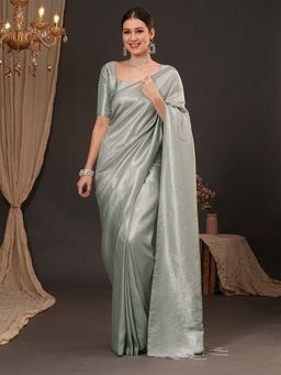 Akhilam - Women Silk Blend Grey Woven Design Designer Saree with Unstitched Blouse