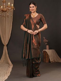 Akhilam - Women Silk Blend Green Woven Design Designer Saree with Unstitched Blouse