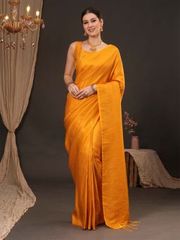 Akhilam - Women Silk Blend Yellow Woven Design Designer Saree with Unstitched Blouse