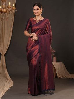 Akhilam - Women Silk Blend Purple Woven Design Designer Saree with Unstitched Blouse