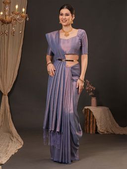 Akhilam - Women Silk Blend Lavender Woven Design Designer Saree with Unstitched Blouse