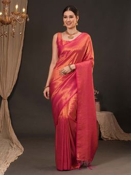 Akhilam - Women Silk Blend Orange Woven Design Designer Saree with Unstitched Blouse