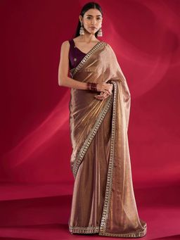 Akhilam - Women Chiffon Mauve Embellished Designer Saree with Unstitched Blouse