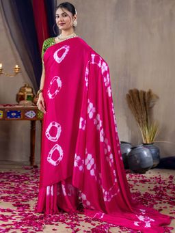 Akhilam - Women Satin Silk Pink Printed Designer Saree with Unstitched Blouse