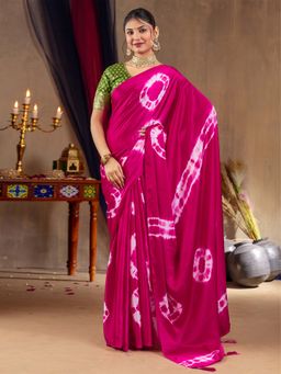 Akhilam - Women Satin Silk Pink Printed Designer Saree with Unstitched Blouse