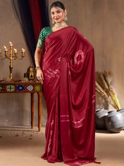 Akhilam - Women Satin Silk Magenta Printed Designer Saree with Unstitched Blouse