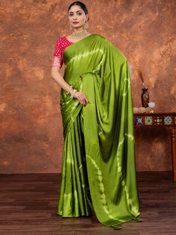 Akhilam - Women Satin Silk Light Green Printed Designer Saree with Unstitched Blouse