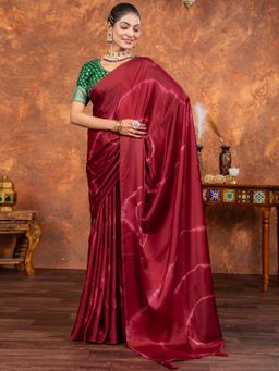 Akhilam - Women Satin Silk Magenta Printed Designer Saree with Unstitched Blouse