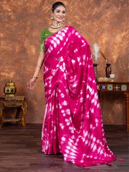 Akhilam - Women Satin Silk Pink Printed Designer Saree with Unstitched Blouse