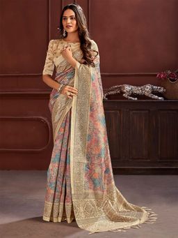 Akhilam - Women Cotton Silk Multi Color Printed Designer Saree with Unstitched Blouse