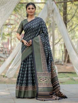 Akhilam - Women Silk Blend Light Green Printed Designer Saree with Unstitched Blouse